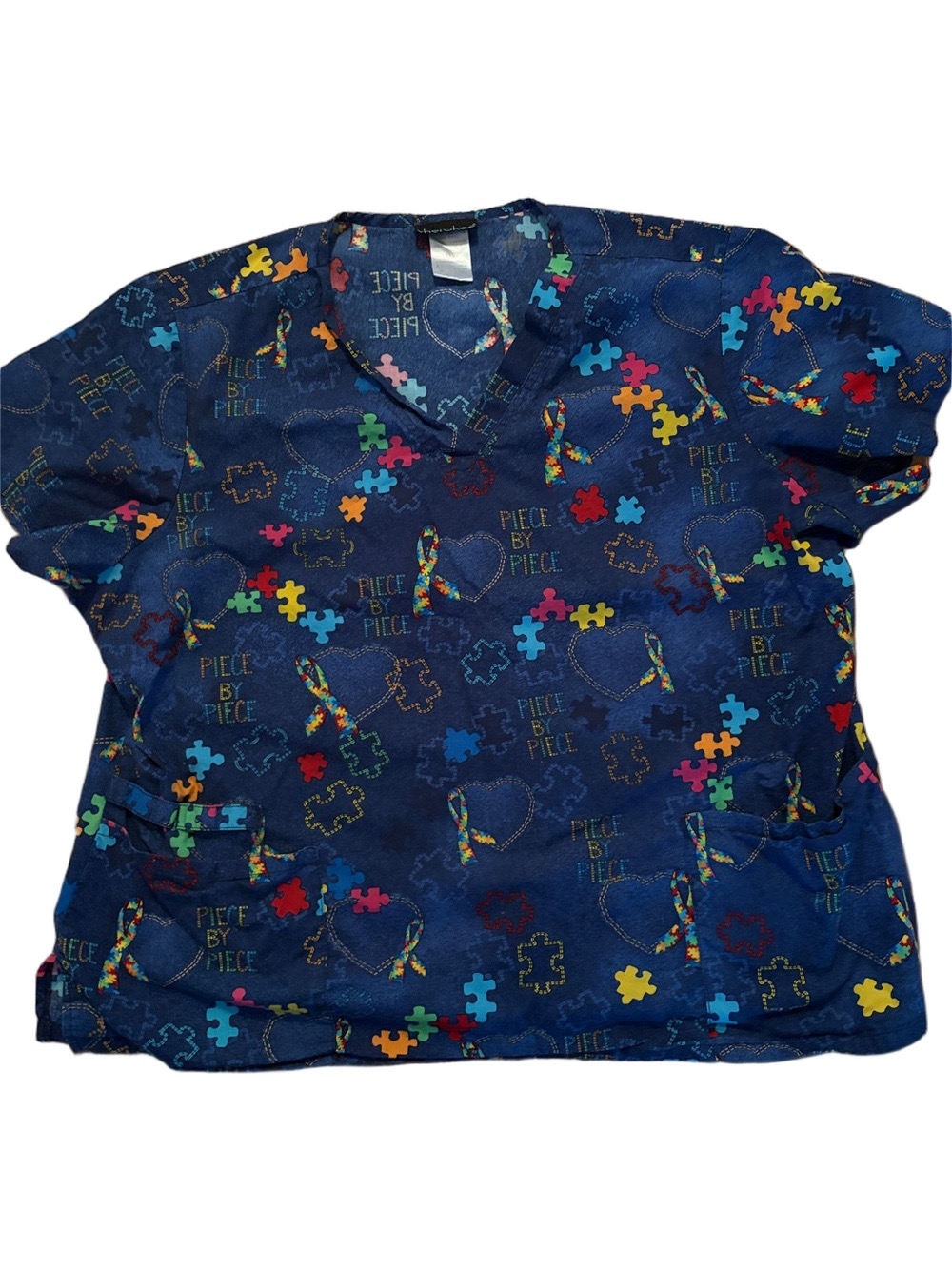 Scrub Top Piece By Piece Autism Awareness Puzzle Piece Print Cherokee 3XL